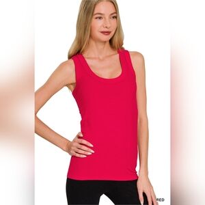 #1406 Zenana Ribbed Scoop Neck Tank Top (Red)